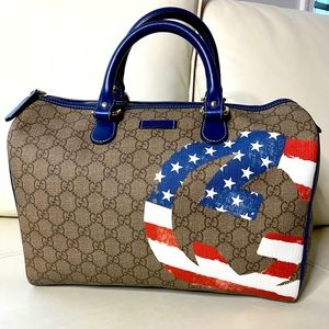 Authentic Gucci USA Limited Edition Flag Collection Large Boston Bag